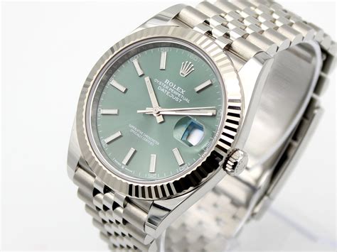 rolex datejust 41 mint green|Rolex Datejust 41mm green dial.